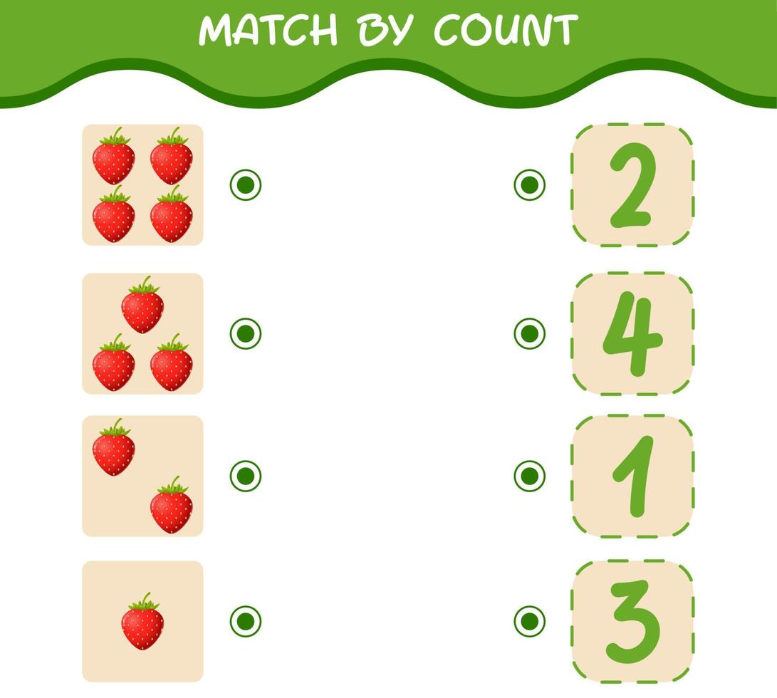 matcha efter antal tecknade jordgubbar. match och räkna spel. pedagogiskt spel för barn och småbarn i förskoleåldern vektor