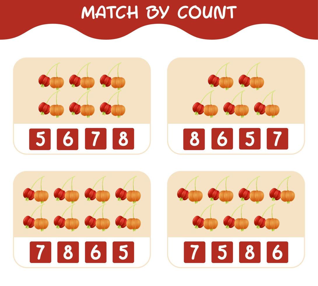 match efter antal tecknade pitangor. match och räkna spel. pedagogiskt spel för barn och småbarn i förskoleåldern vektor