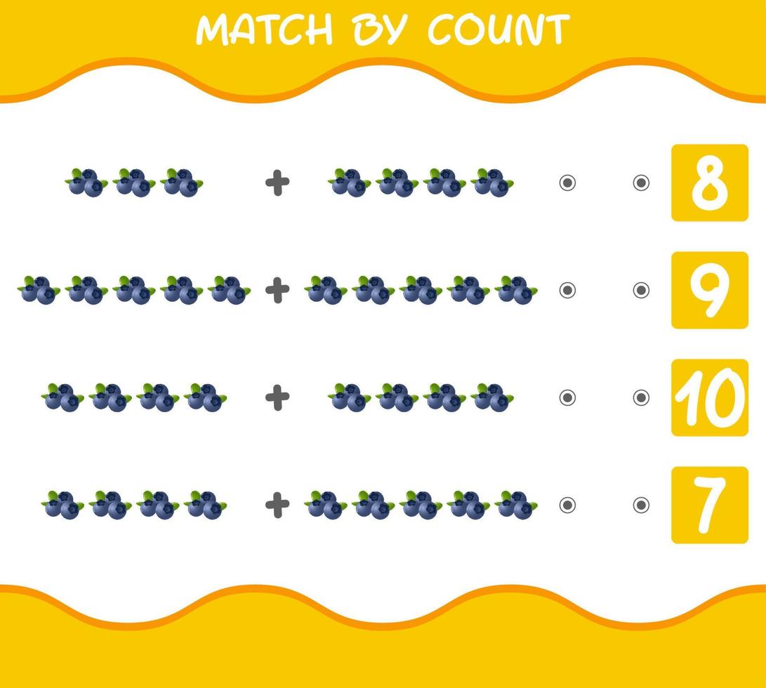 Übereinstimmung durch Anzahl der Cartoon-Heidelbeeren. Match-and-Count-Spiel. Lernspiel für Kinder und Kleinkinder im Vorschulalter vektor