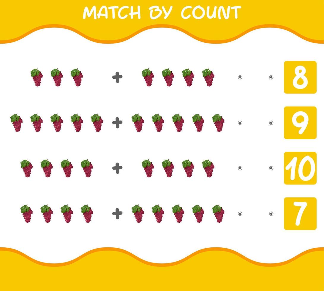 Übereinstimmung durch Anzahl der Cartoon-roten Trauben. Match-and-Count-Spiel. Lernspiel für Kinder und Kleinkinder im Vorschulalter vektor