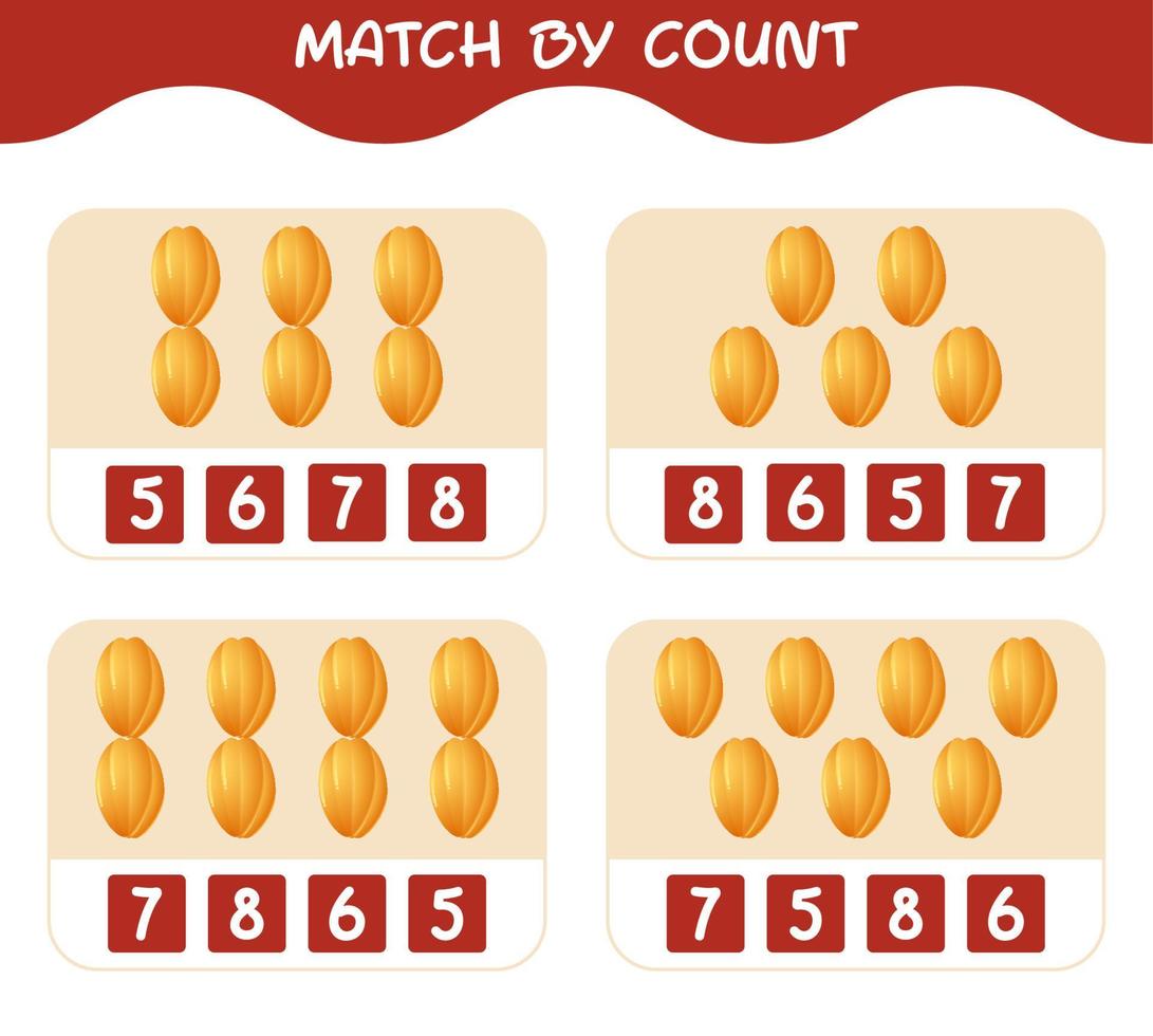 matcha efter antal tecknade stjärnfrukter. match och räkna spel. pedagogiskt spel för barn och småbarn i förskoleåldern vektor