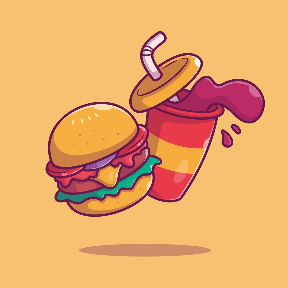 hamburgare och läsk tecknad vektor ikonillustration. mat och dryck ikon koncept isolerade premium vektor. platt tecknad stil