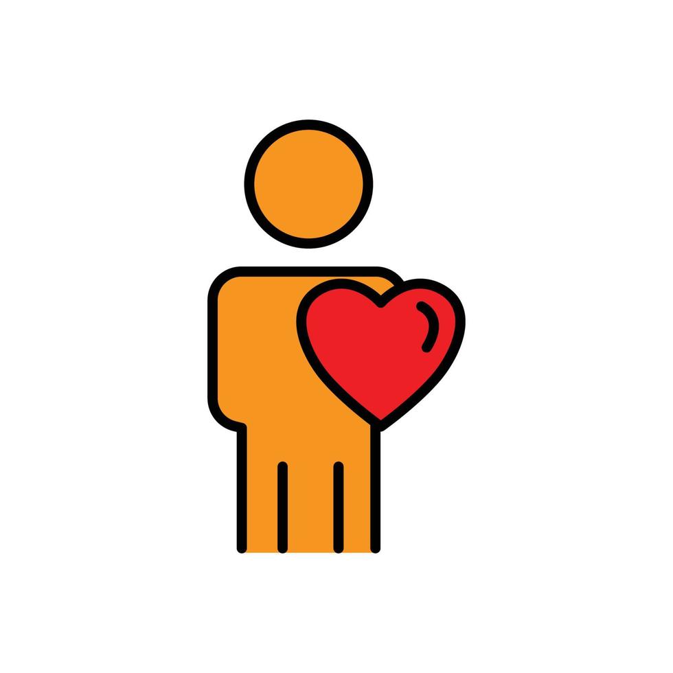 människor linjär färgikon med hjärta. ikonen kan användas för applikationsikon, webbikon, infografik. design mall vektor