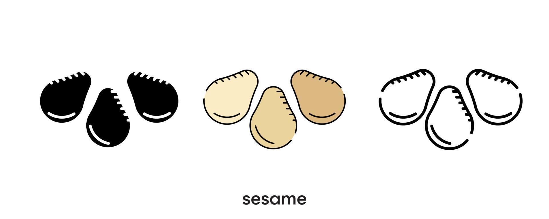 Sesam-Icon-Design. Sesam-Symbol in Silhouette gesetzt, farbig und linear. Sesam-Symbol-Linie-Vektor-Illustration isoliert auf einem sauberen Hintergrund für Ihr Logo-Design für mobile Web-Anwendungen. moderne Linie. vektor