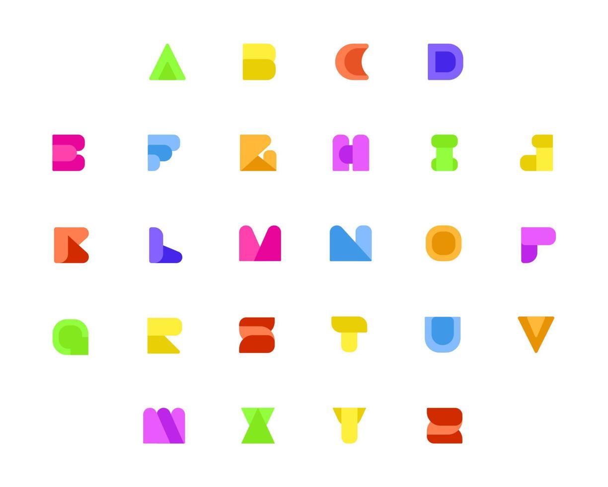 abstraktes kreatives alphabet, bunter einfacher alphabetsatz. moderne Alphabetlinien mit neuen Pop-Art-Farben. Vorlage für Schriftartnummern. Set Design sauberen Stil. vektor