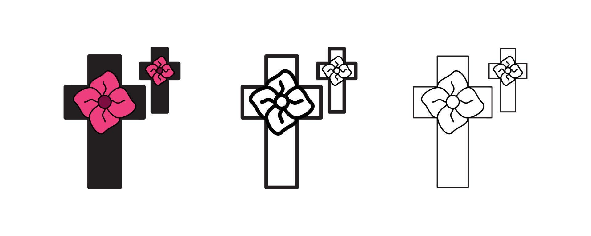 vallmo blomma ikon ikon design på toppen av anzac dag grav monument. linje siluett och redigerbar ikon. design av logotyp, webb och banner. illustration. vektor