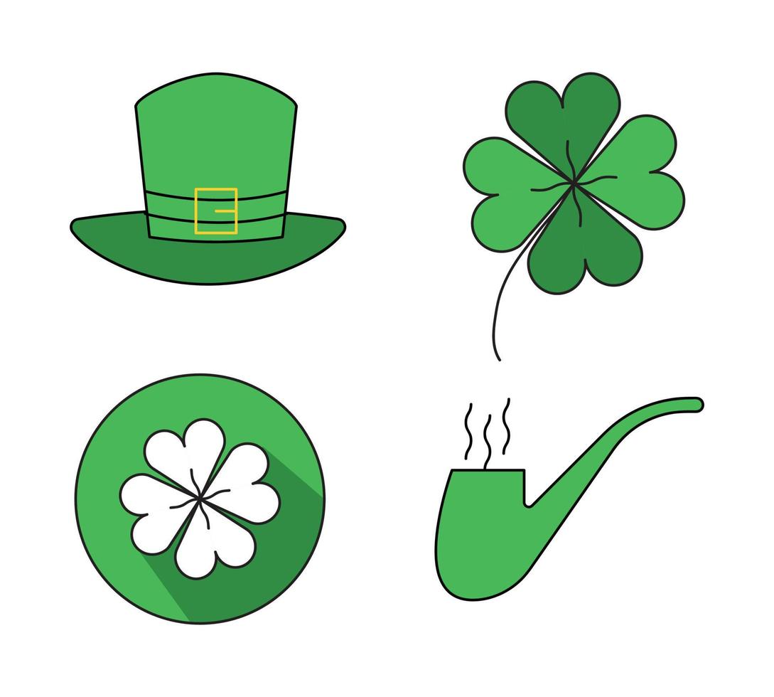 glücklich st. buntes Icon-Design für st. Patricks-Tag. klee, grüner hut, pfeife und abzeichendesign. irischer nationalfeiertag. Vektor-Illustration isoliert auf weißem Hintergrund. vektor