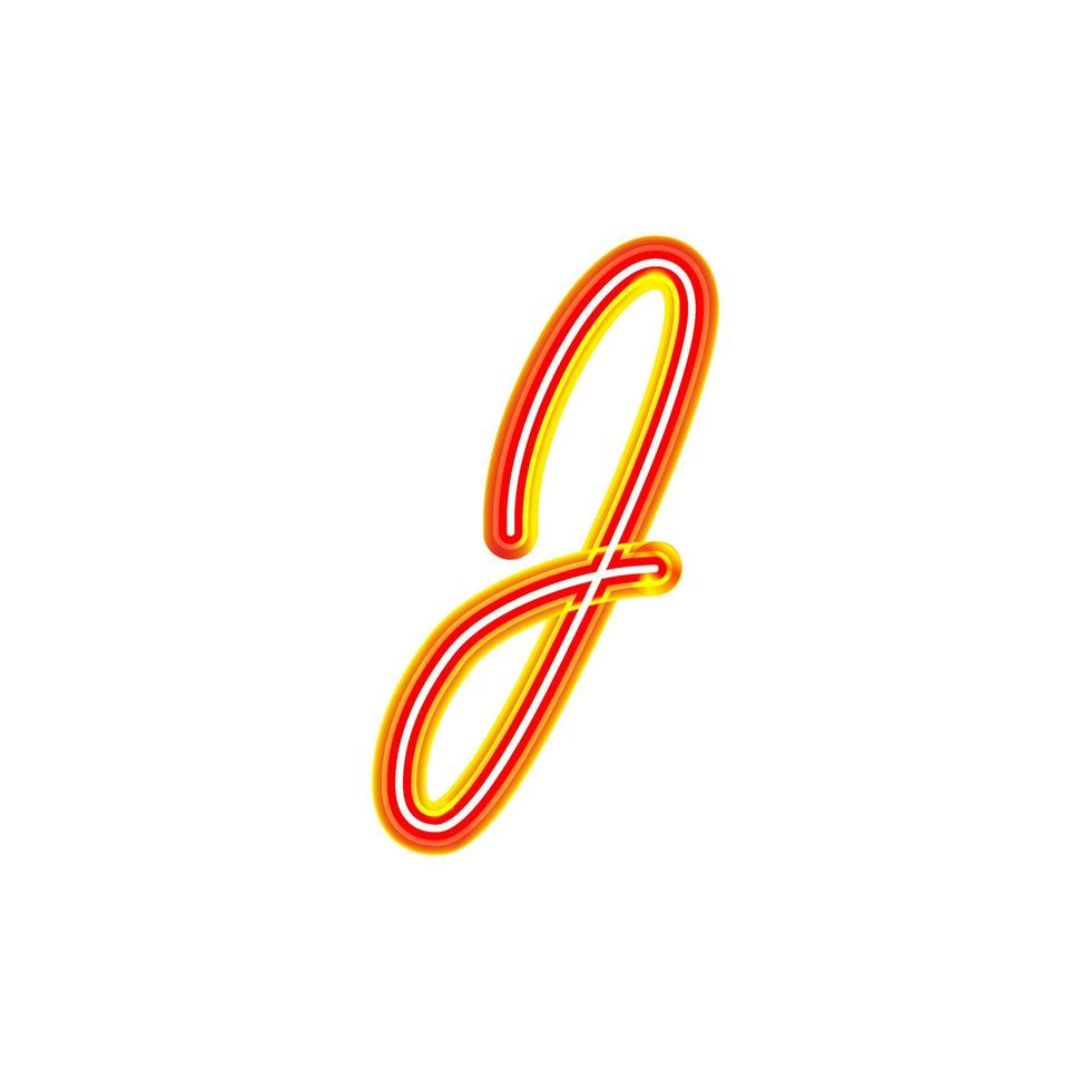 unik neon handskriven enkel bokstav j. rött linjärt rör neon. bokstaven 'j. 3d illustration. högkvalitativ vektor 3d-illustration. samling handskrivna alfabetet.