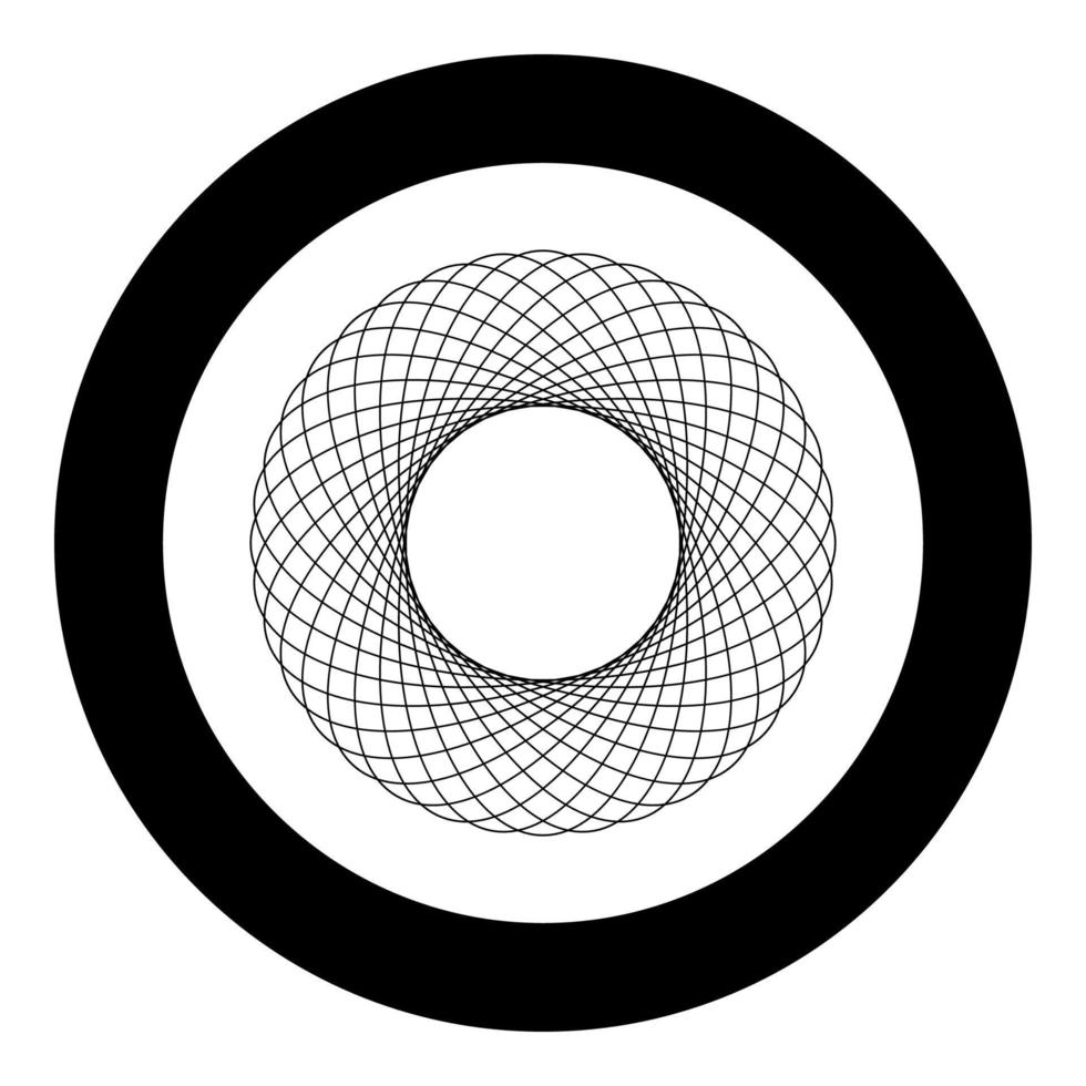 spirograf abstrakt element cirkel form koncentriskt mönster fraktal grafisk ikon i cirkel rund svart färg vektorillustration platt stilbild vektor