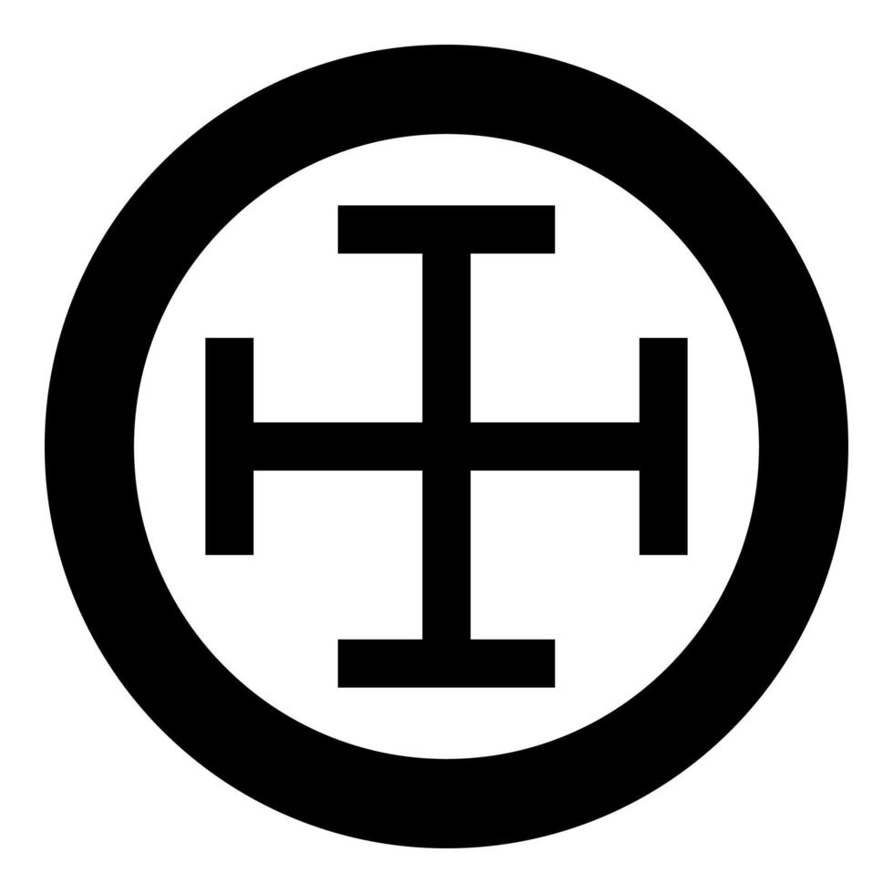 Kreuzgalgen, der Hinterkopf ähnelt, Kreuzmonogramm, religiöses Kreuzsymbol im Kreis, runder, schwarzer Farbvektor, flaches Stilbild vektor