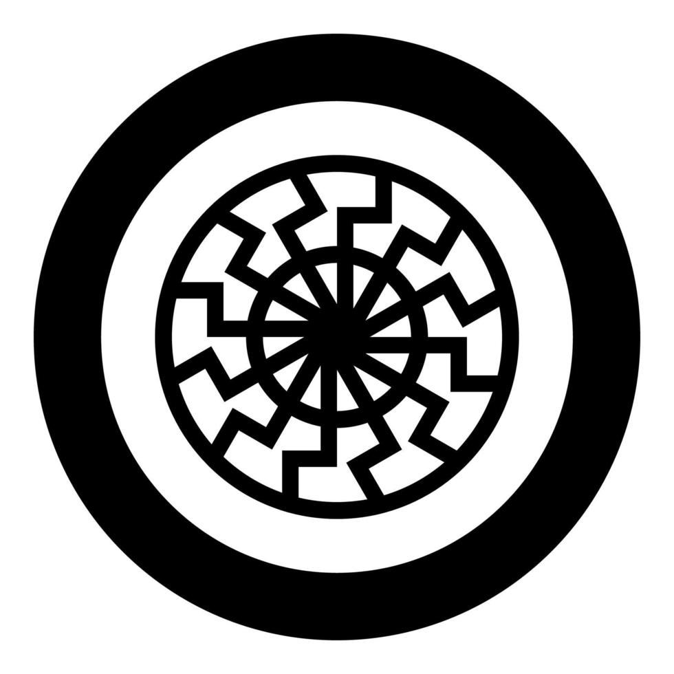 svart sol symbol ikon svart färg vektor i cirkel rund illustration platt stil bild