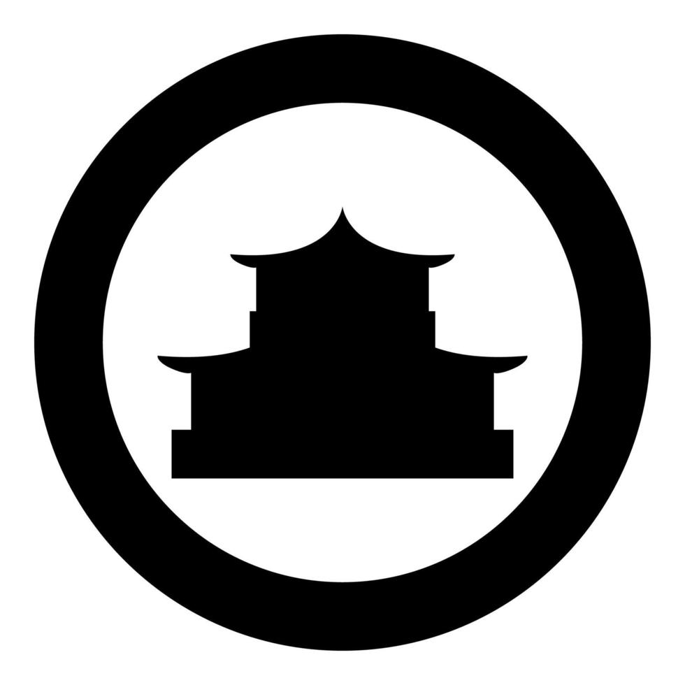 Chinesische Haussilhouette traditionelle asiatische Pagode japanische Kathedrale Fassadensymbol im Kreis rundes schwarzes Farbvektorillustrations-Flachbild vektor