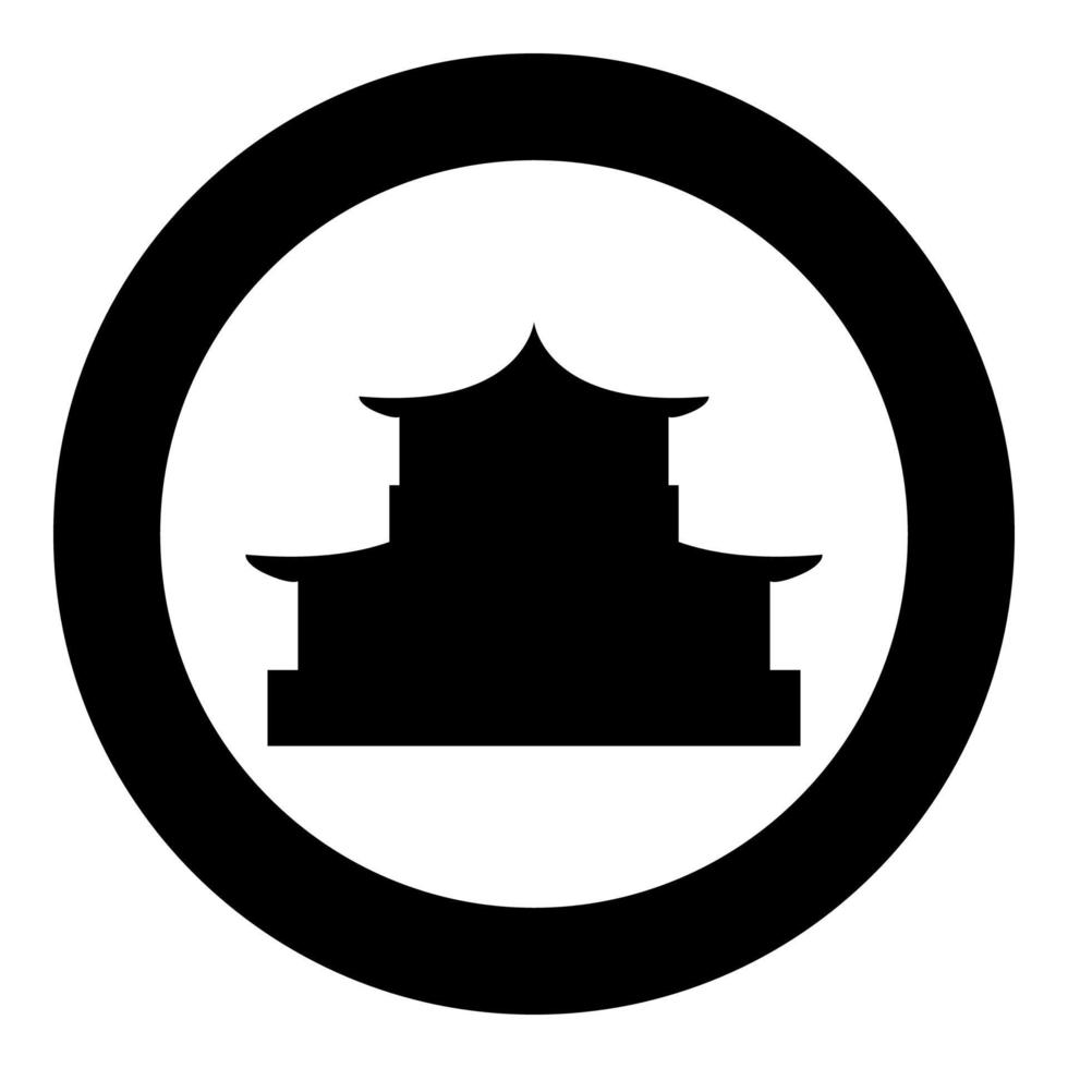kinesiskt hus siluett traditionell asiatisk pagod japansk katedral fasadikon i cirkel rund svart färg vektorillustration platt stilbild vektor