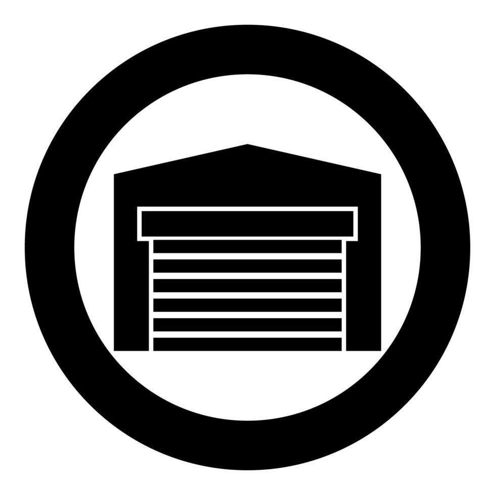 Garagentor für Auto Rollladen Hangar Lager Symbol im Kreis rund schwarz Farbe Vektor Illustration Bild solide Umrisse Stil