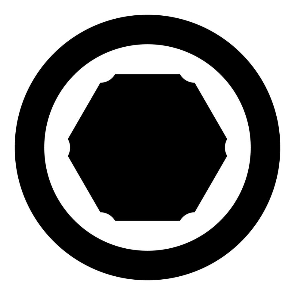 Sechseck-Banner sechseckig sechs abgerundete Ecke leer Mockup leere Vorlage Symbol im Kreis rund schwarz Farbe Vektor Illustration solide Umriss Stil Bild