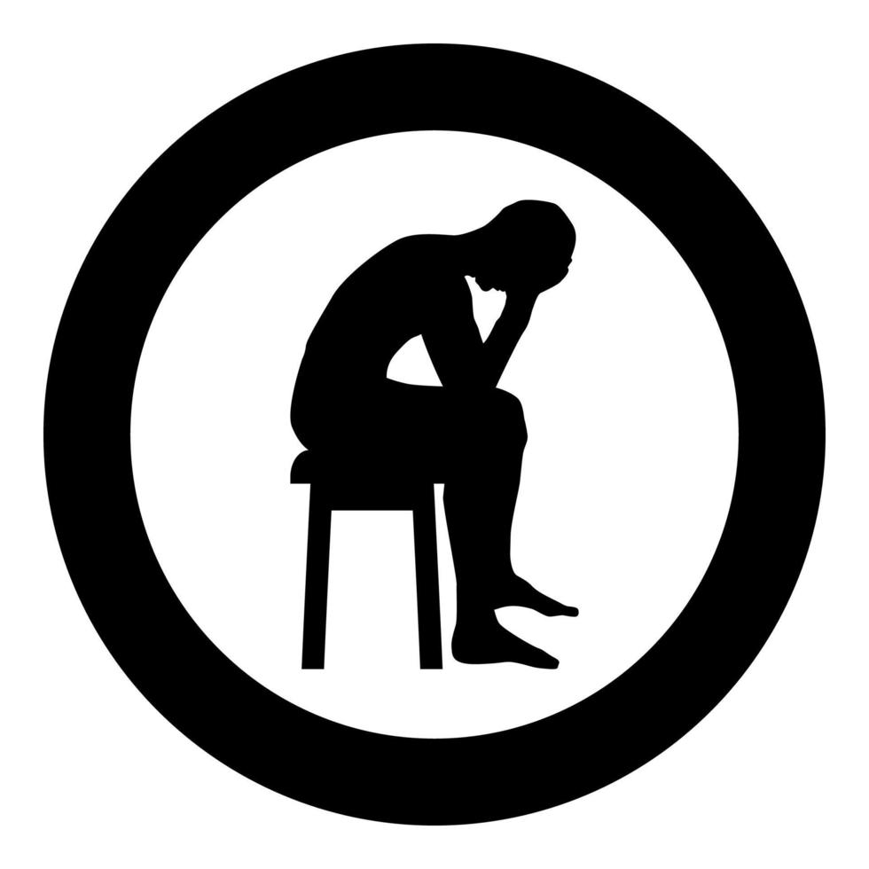 Mann hält seinen Kopf Konzept Problem Silhouette sitzend kein Sitz Symbol schwarze Farbe Abbildung im Kreis rund vektor