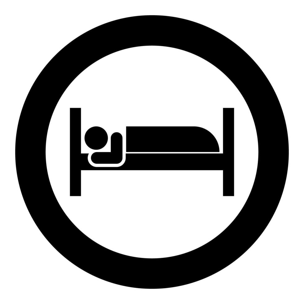 Mann liegt auf dem Bett schlafen Konzept Hotel Zeichen Symbol im Kreis rund schwarz Farbe Vektor Illustration Bild solide Umriss Stil