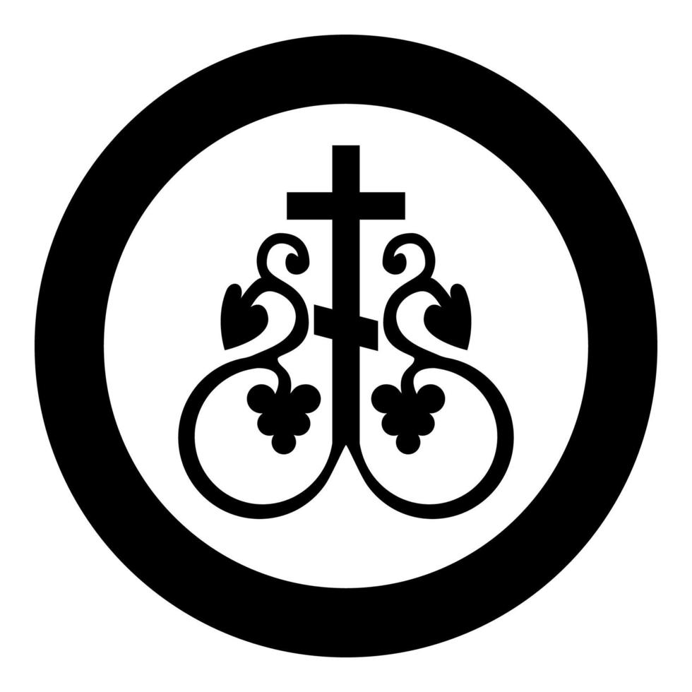 kors vinstockar kors monogram symbol hemlig nattvardstecken religiös korsankare ikon i cirkel rund svart färg vektorillustration platt stil bild vektor