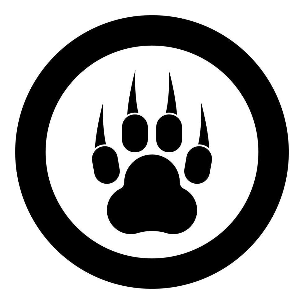 skriva ut djur tass med klor fot ikonen i cirkel rund svart färg vektor illustration bild solid kontur stil