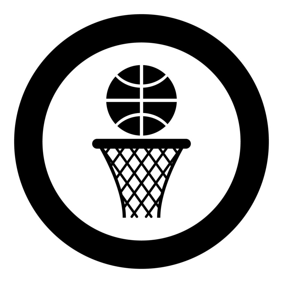 Basketball-Korb und Ball hoop Netz und Ball-Symbol im Kreis runden schwarzen Farbvektor Illustration Flat Style Image vektor