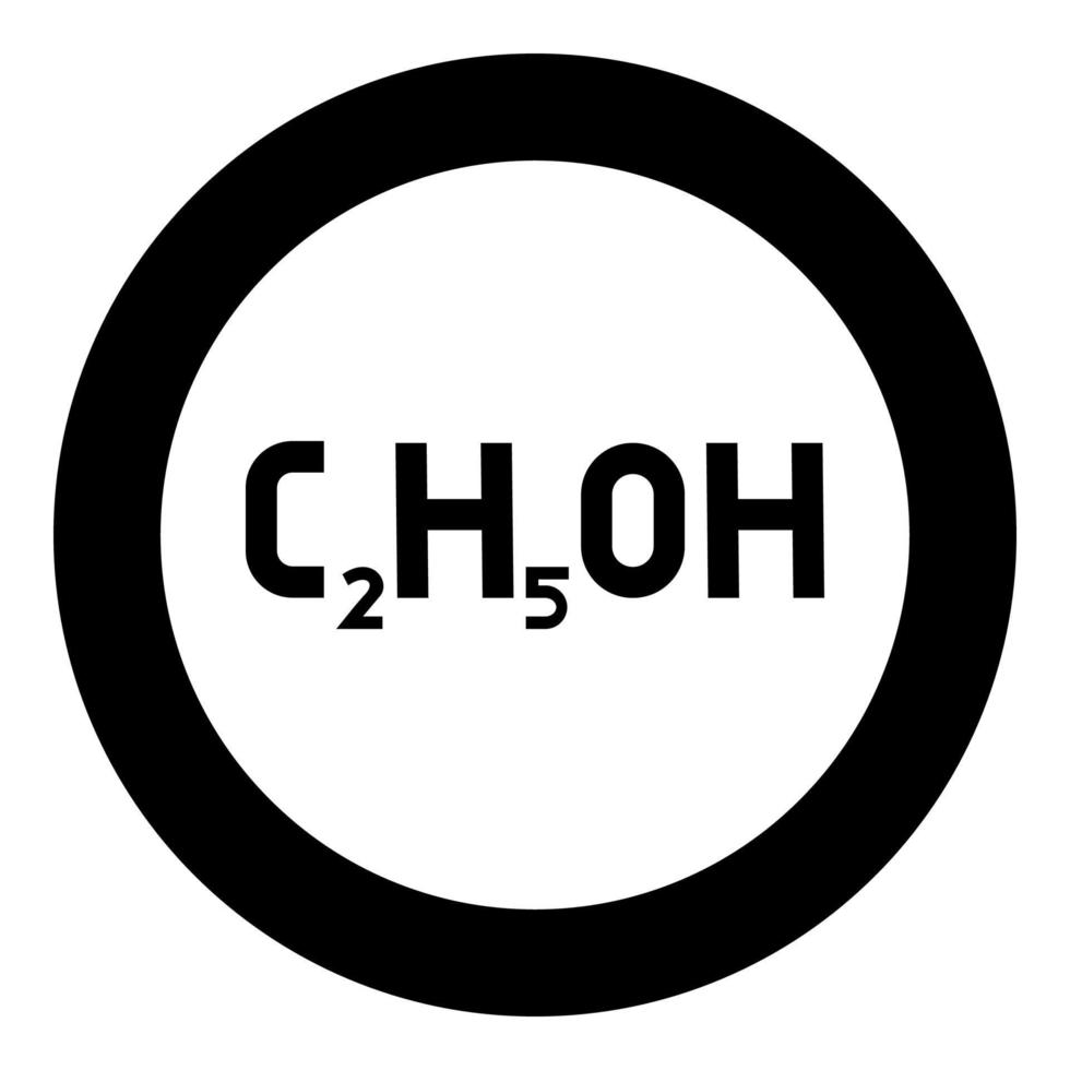 kemisk formel c2h5oh etanol etylalkohol ikon i cirkel rund svart färg vektor illustration fast kontur stil bild
