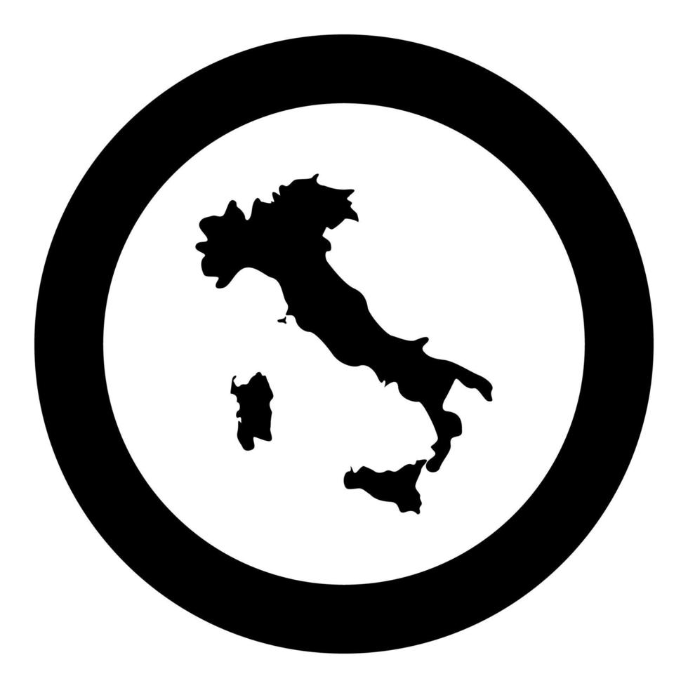 karta över Italien ikonen svart färg i cirkel rund vektor