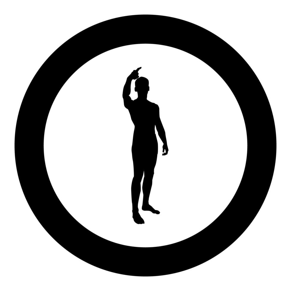 Mann zeigt seinen Finger nach oben Konzept Silhouette Symbol schwarze Farbe Abbildung im Kreis rund vektor