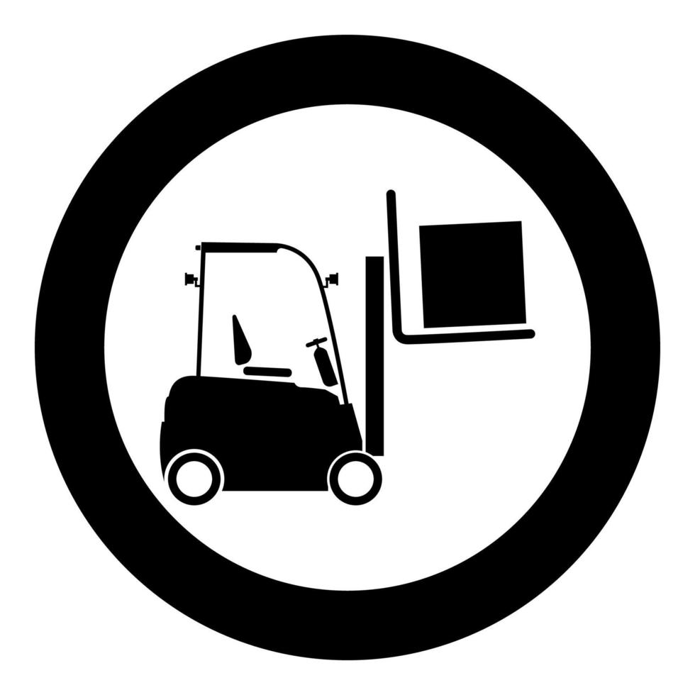 Gabelstapler LKW-Hebemaschine Cargo Lift Machine Cargo Transport Concept Icon in Circle Round Black Color Vector Illustration Flat Style Image