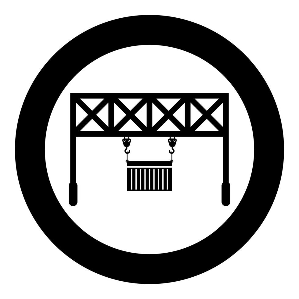 Hafenlader-Eisenbahnkran mit Frachtcontainer, der Güterlogistik-Technologie-Terminal-Service-Symbol im Kreis rundes schwarzes Farbvektor-Illustrations-Flat-Style-Bild hebt vektor