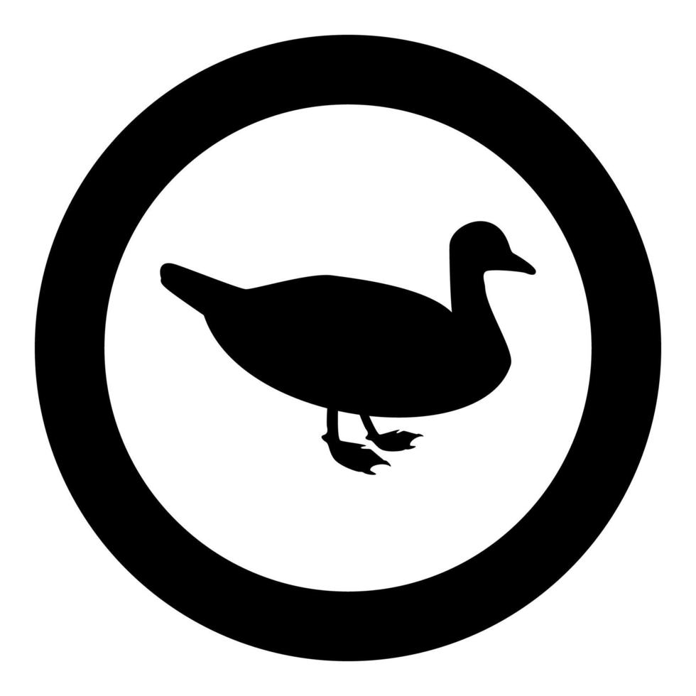 Ente männliche Stockente Vogel Wasservogel Wasservögel Geflügel Geflügel Canard Silhouette im Kreis runde schwarze Farbe Vektor Illustration solide Umriss Stil Bild