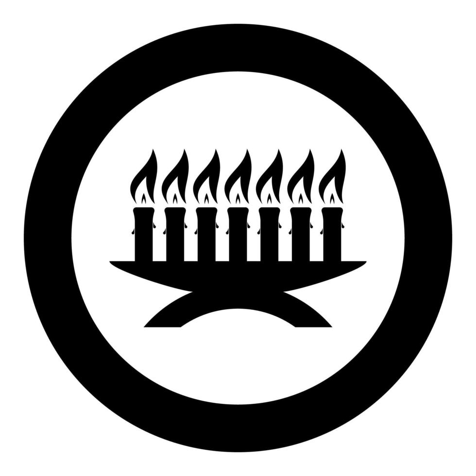 kwanzaa ljus glödande afrikansk helgdag sju ljus på ljusstake amerikansk etnisk kulturell helgdag ikon i cirkel rund svart färg vektorillustration fast kontur stilbild vektor