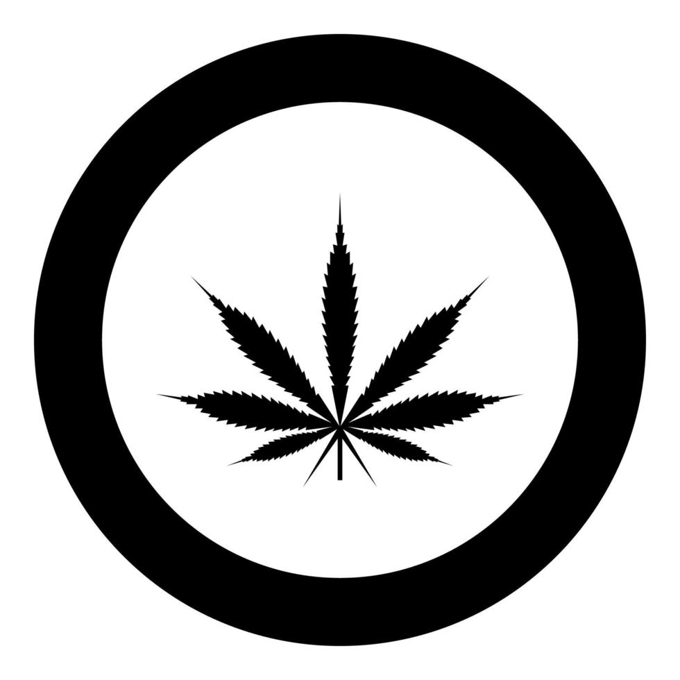 blad cannabis marijuana hampa ikon i cirkel rund svart färg vektor illustration bild solid kontur stil