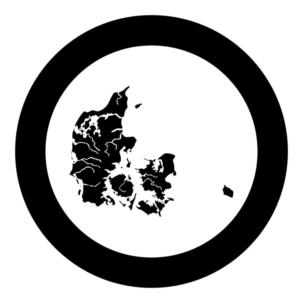 karta över danmark ikon svart färg vektor i cirkel rund illustration platt stil bild