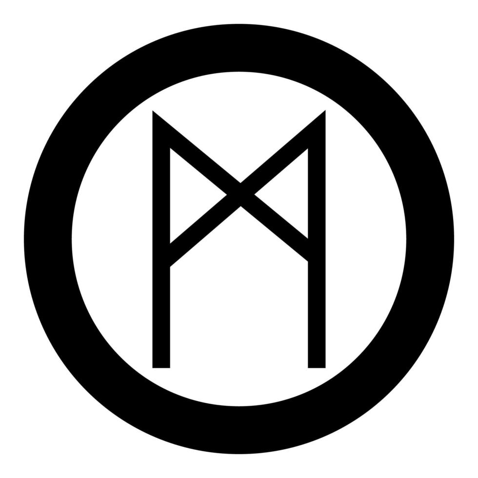 Mannaz Rune Mann menschliches Symbol Symbol Farbe schwarz Vektor im Kreis runde Abbildung flachen Stil Bild