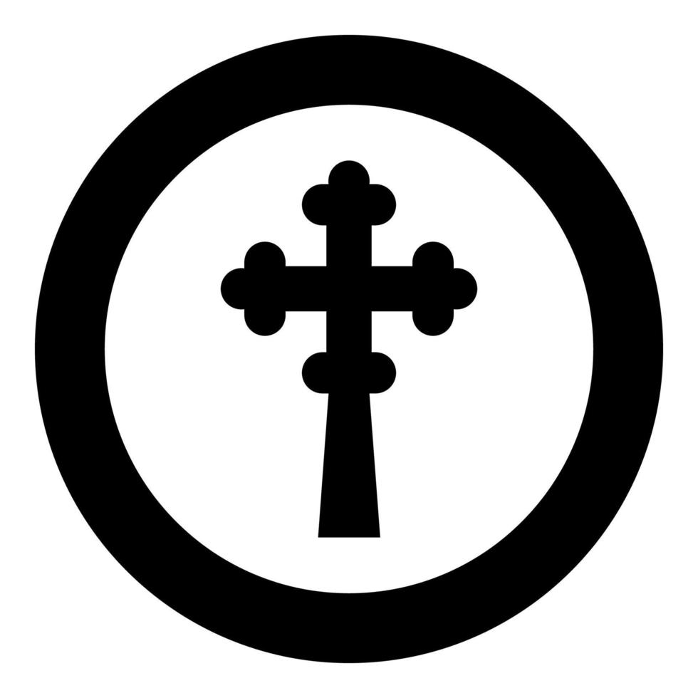 Kreuz-Kleeblatt-Kleeblatt auf Kirchenkuppel Domical mit geschnittenem Kreuz-Monogramm religiöses Kreuz-Symbol im Kreis rundes schwarzes Farbvektor-Illustrations-Flat-Style-Bild vektor
