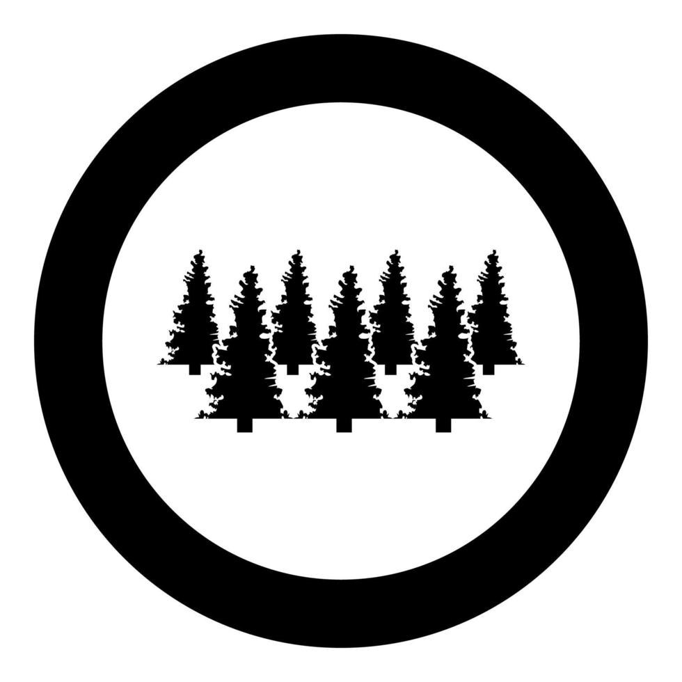 skogsgran ikon i cirkel rund svart färg vektor illustration fast kontur stilbild
