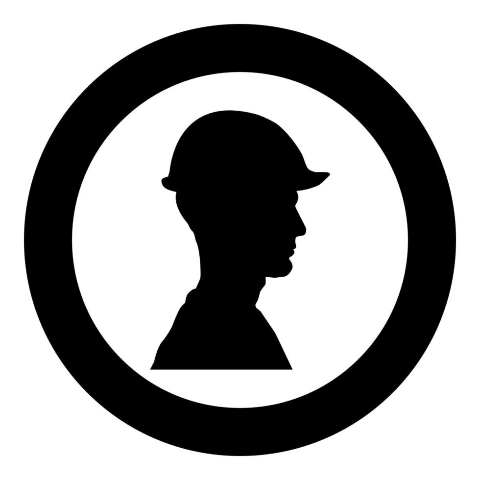avatar byggare arkitekt ingenjör i hjälm Visa ikon svart färg vektor i cirkel rund illustration platt stil bild