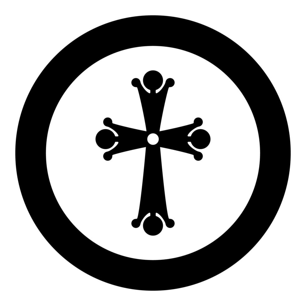 vierzackiges Kreuz tropfenförmiges Kreuzmonogramm religiöses Kreuzsymbol im Kreis rundes schwarzes Farbvektorillustrations-Flachbild vektor