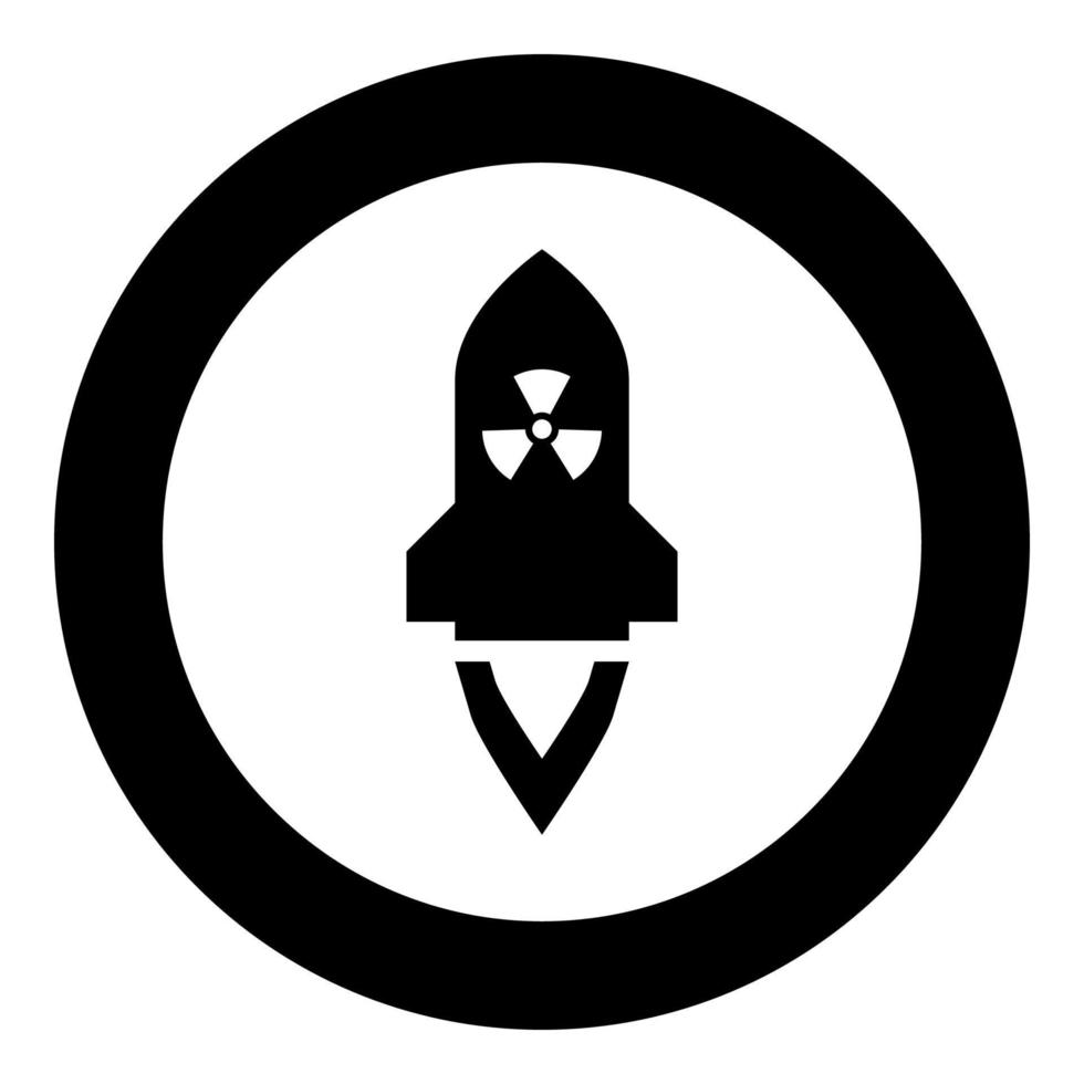 atomraket flygande kärnmissilvapen radioaktiv bomb militär konceptikon i cirkel rund svart färg vektorillustration platt stilbild vektor