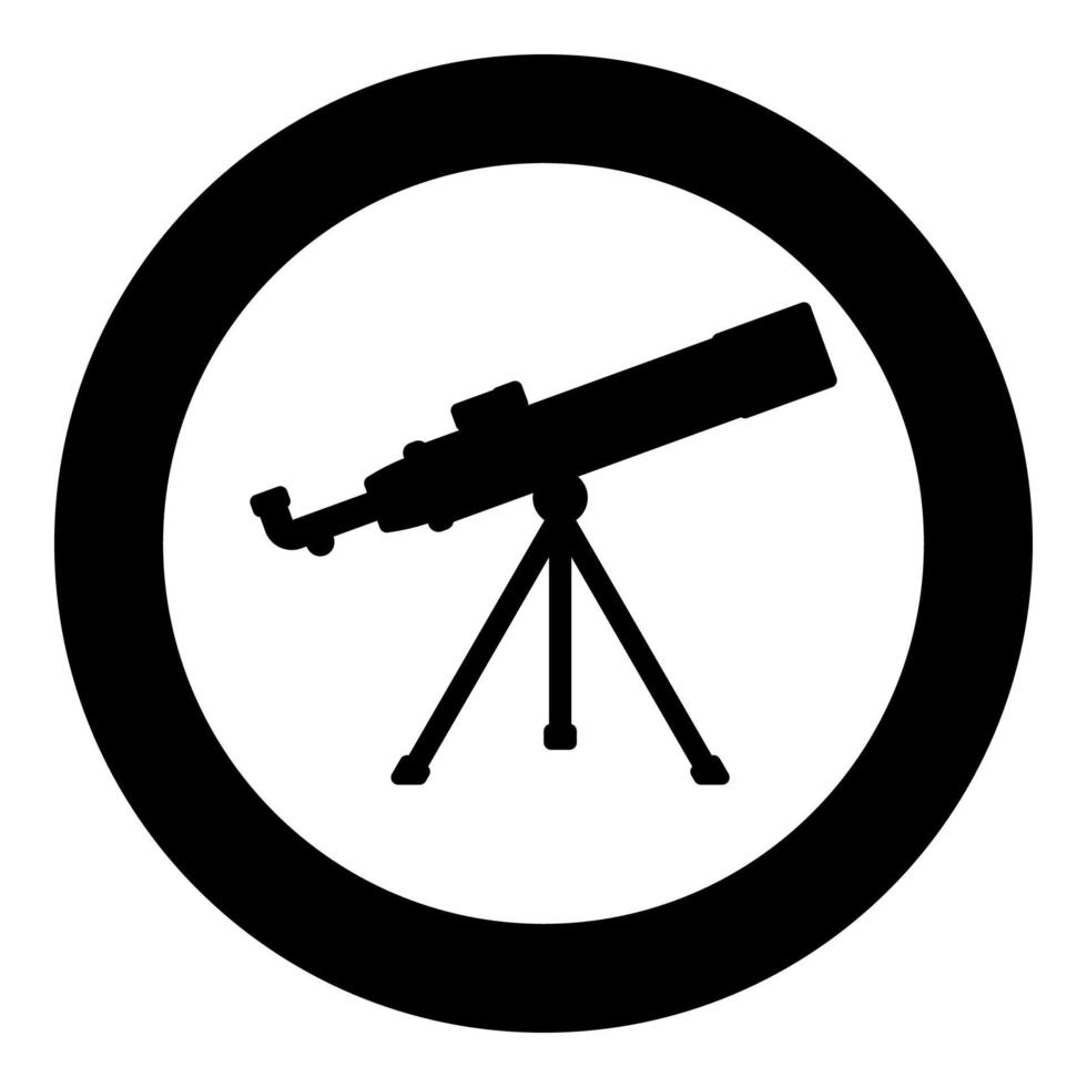 Teleskop Wissenschaft Werkzeug Bildung Astronomie Ausrüstung Symbol im Kreis rund schwarz Farbe Vektor Illustration Bild solide Umriss Stil