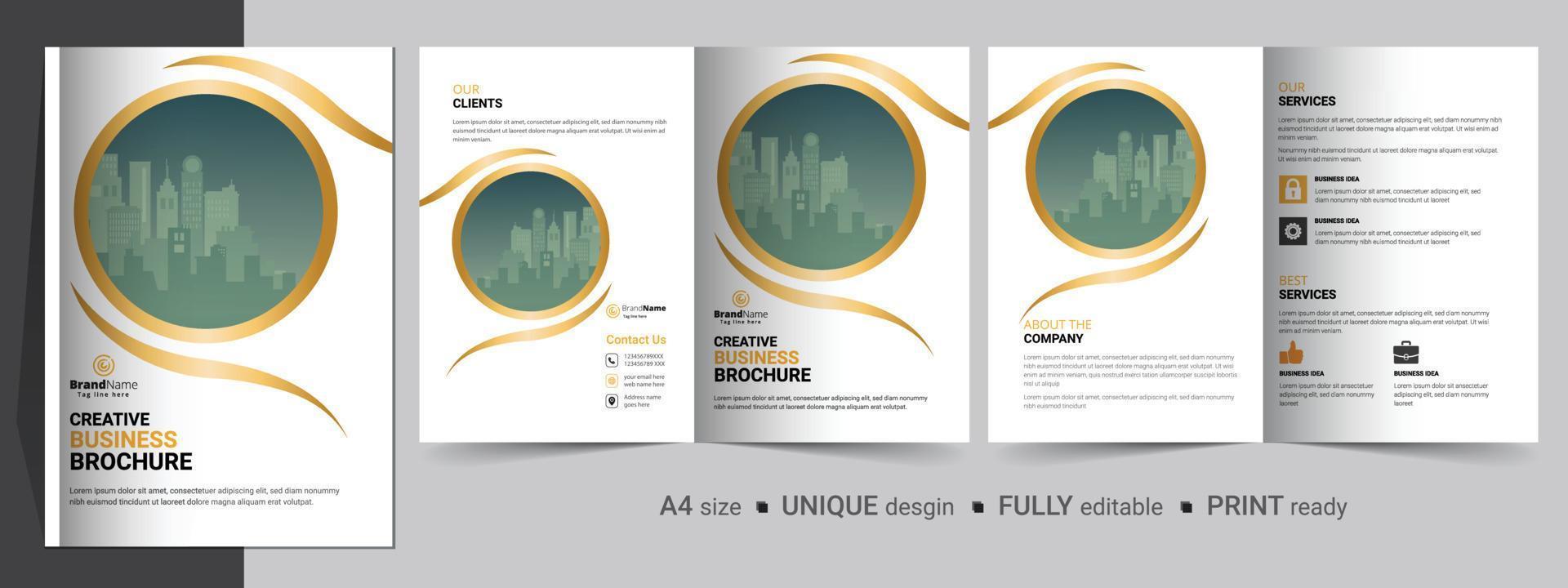 bifold broschyrdesignmall för ditt företag, företag, företag, reklam, marknadsföring, byrå och internetföretag. vektor