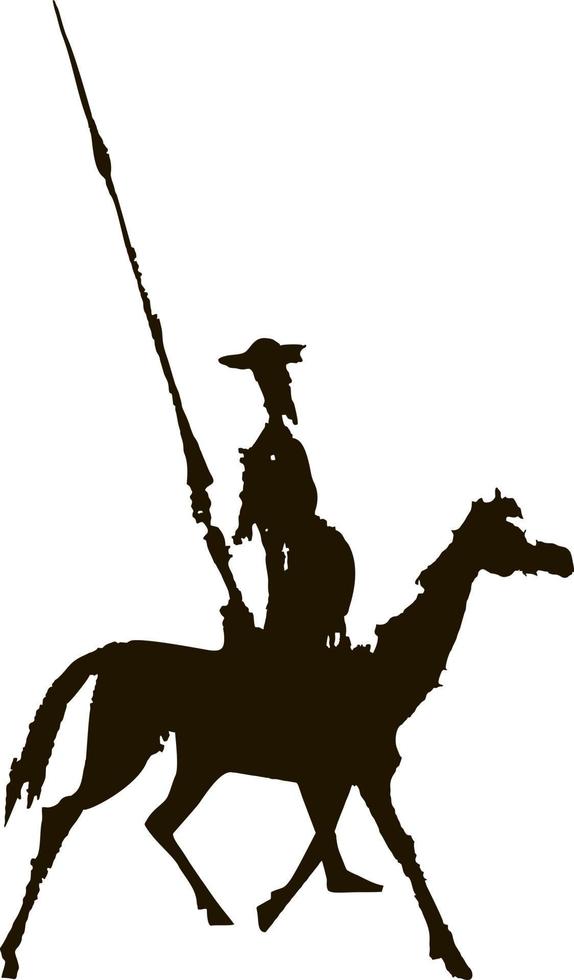 karikaturskizze von don quijote zu pferd mit einem speer in der hand vektor