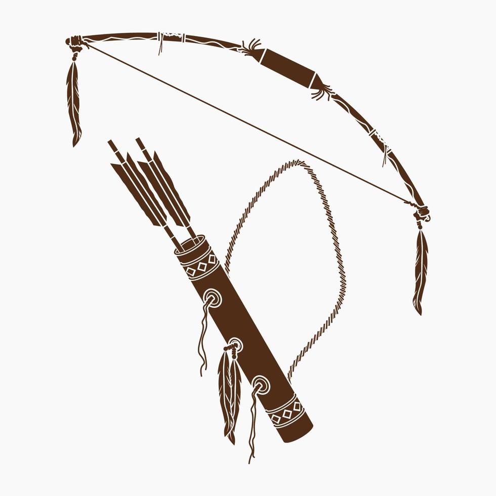 redigerbar vektor av isolerade indianska bågskytteverktygsillustration i platt monokrom stil för traditionell kultur- och historierelaterad design