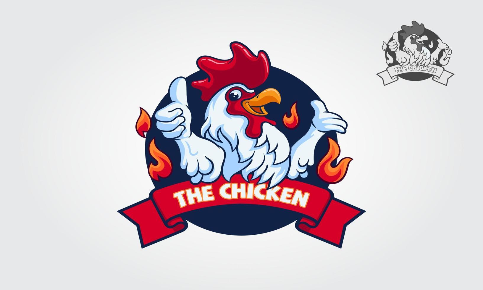 die hühnerlogoillustration. Diese Logovorlage eignet sich für Unternehmen, Produktnamen, Restaurants, die Hähnchengerichte servieren, oder kann auch für moderne Hühnerzuchtbetriebe verwendet werden. vektor