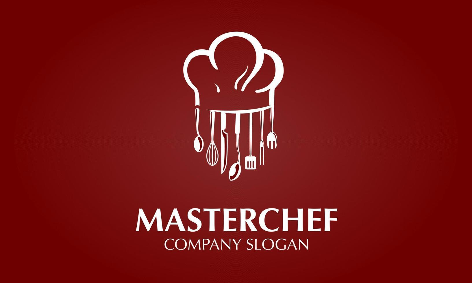 Meisterkoch-Vektor-Logo-Vorlage. Verwenden Sie dieses Logo für einen Koch, ein Restaurant, Catering oder andere lebensmittelbezogene Dienstleistungen. Vektor-Logo-Illustration. sauberer und moderner Stil auf rotem Hintergrund. vektor