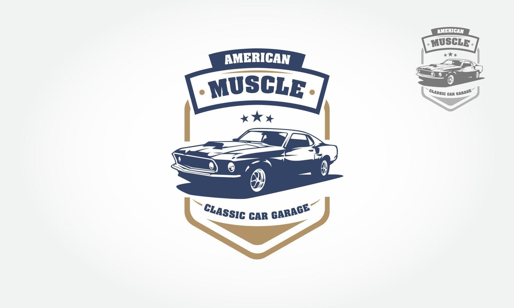 American Muscle Classic Car Garage Logo-Design. Dieses Logo kann für alte oder klassische Autogaragen, Geschäfte, Reparaturen und Restaurierungen verwendet werden. vektor
