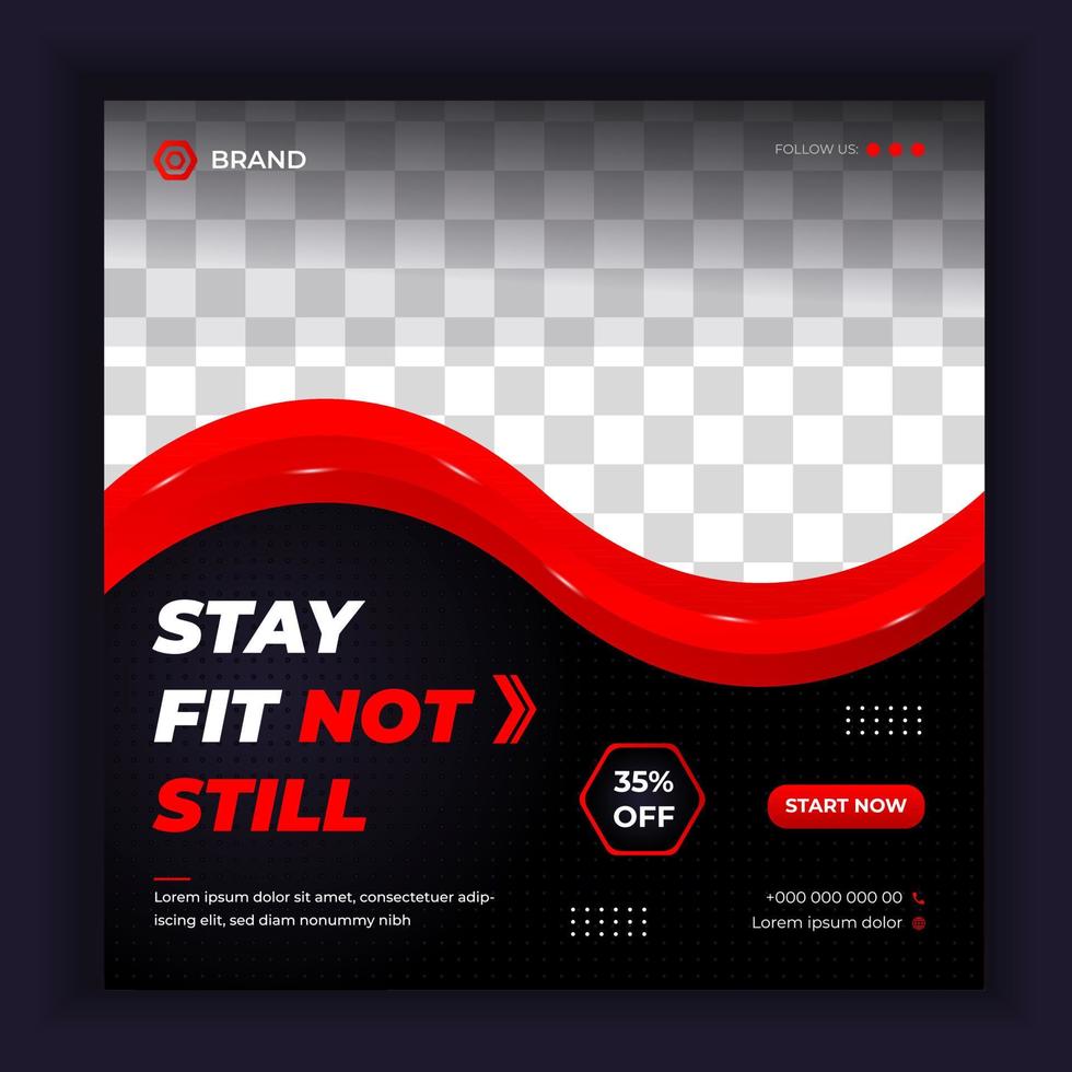 fitness gym sociala medier post banner mall med svart och röd färg, gym social media banner, vektorillustration vektor