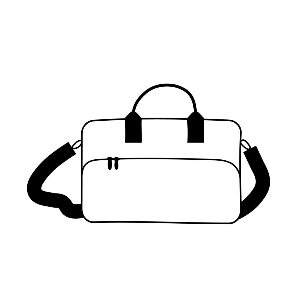 Line Art Handtasche für Laptop. Tasche mit Tasche im Doodle-Stil. Notebooktasche, Geschäftsmann, Aktentasche. vektor