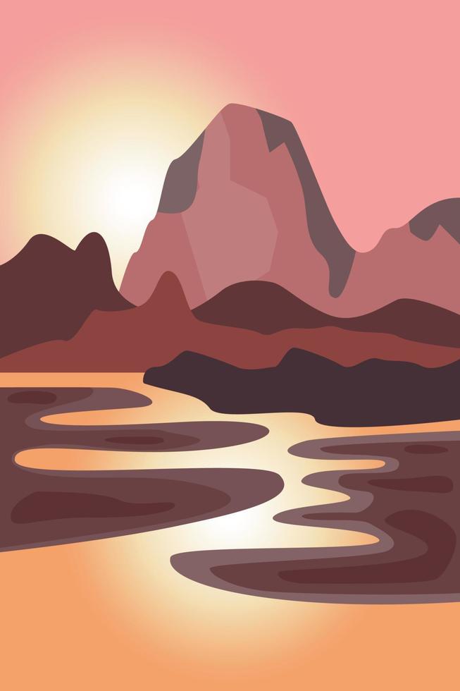 ästhetische Berglandschaft bei Sonnenuntergang. schöne sommerszene vektor
