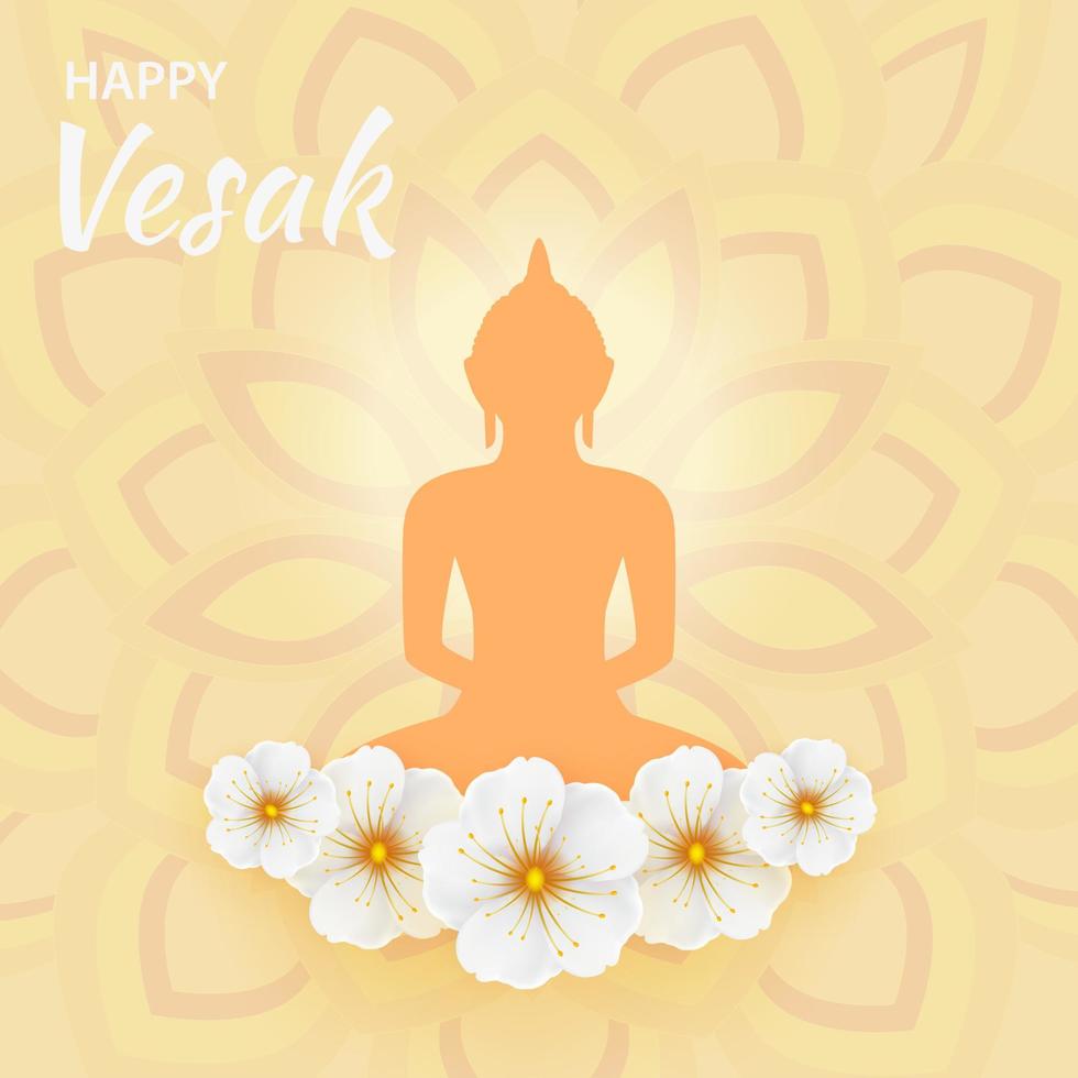 plakat für buddha purnima oder vesak tag mit buddha silhouette, blumen und mustern. Vektor-Illustration vektor